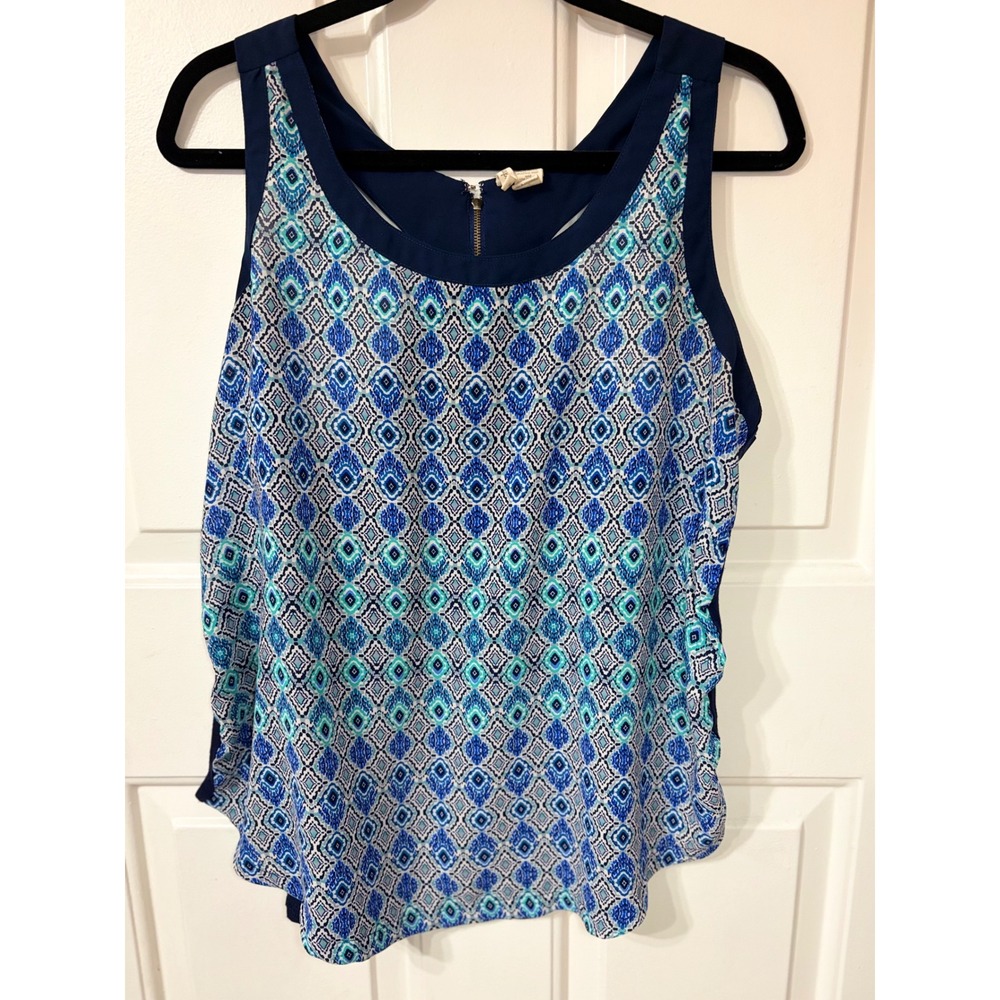Market & Spruce | Geometric Ikat Sleeveless Top | L || Blue|